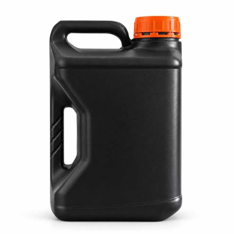 Black container with orange cap