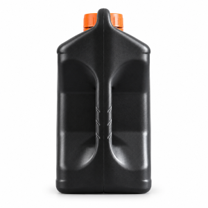 Black container with orange cap