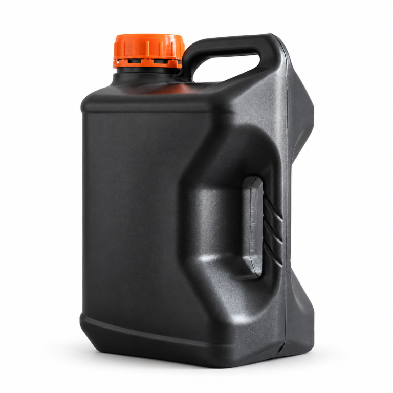 Black container with orange cap