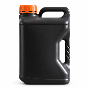 Black container with orange cap