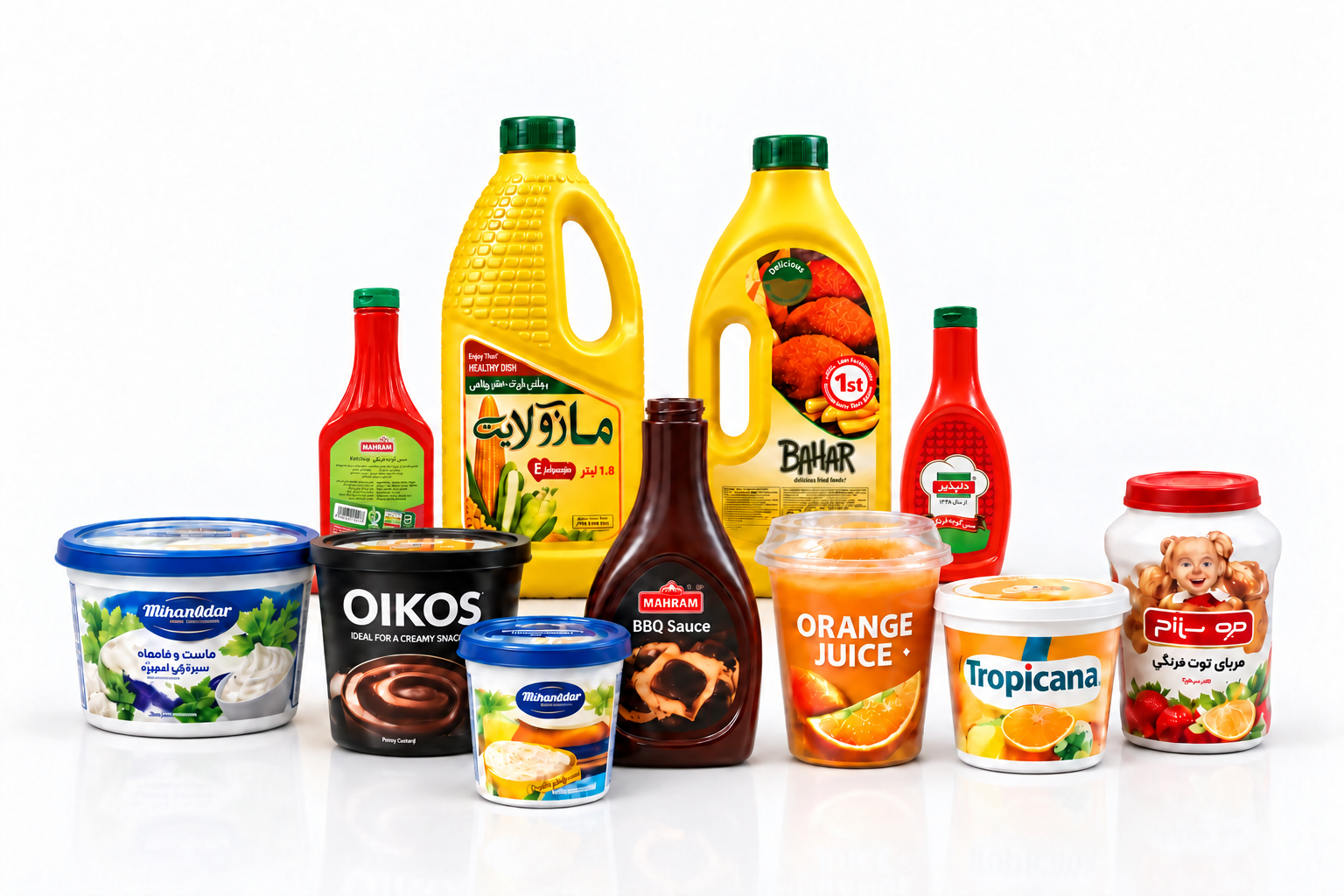 ترکیب ظروف سس و روغن بهار و مازولایت و نمونه‌های IML / BML