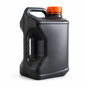 Black container with orange cap